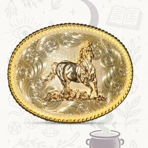 Vintage Montana Silversmiths Horse Western Belt Buckle Gold Tone Engraved Cowboy